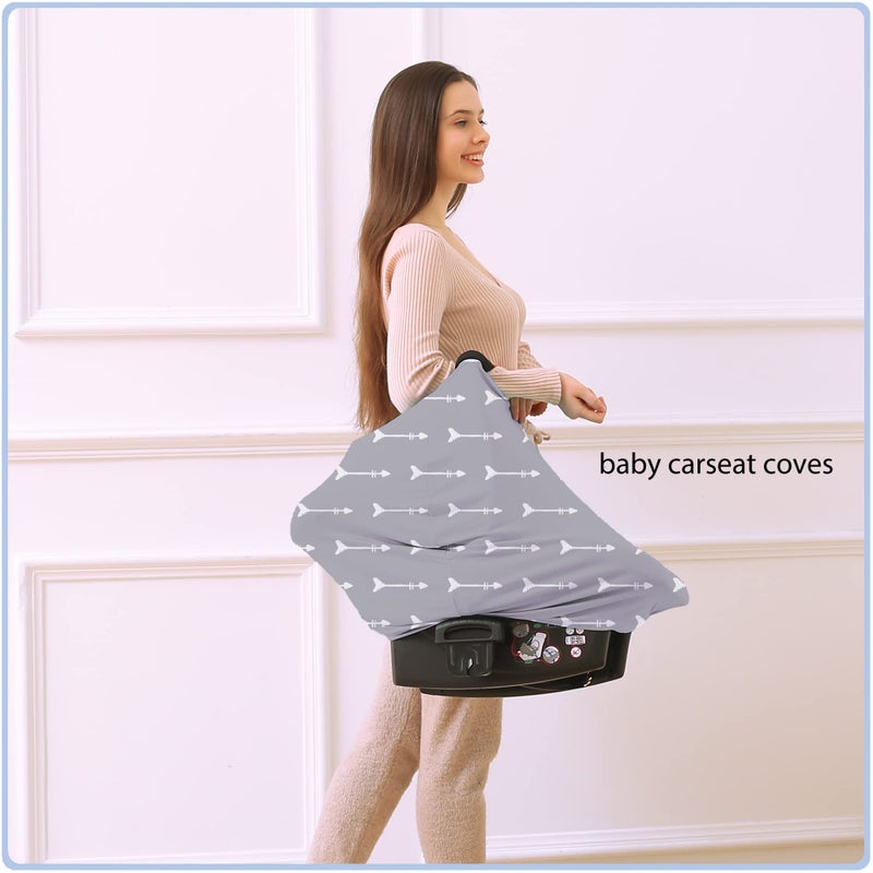 ByeBye Calorie Nursing Carseat Canopy Breastfeeding Cover - Multi-use Stretchy Car Seat Covers for Babies, Baby Shower Gifts (Grey Arrows) - Image 2